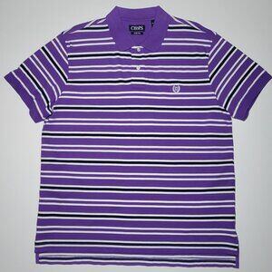 Chaps Mens Navy Blue Purple and White Striped Short Sleeve Polo Size XL